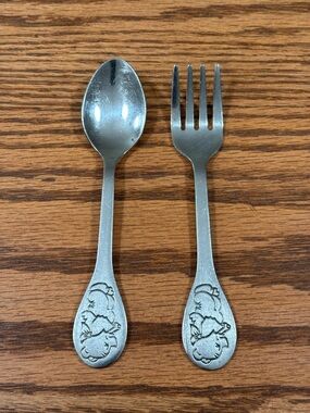 Vintage TOMMEE TIPPEE Child Spoon and Fork Set Winnie the Pooh Taiwan